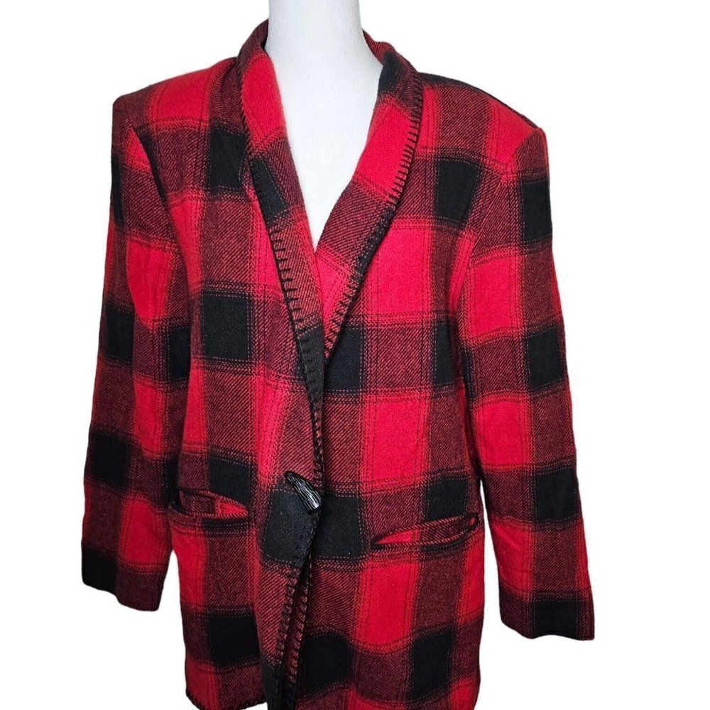 Vintage 90s David Paul New York Blazer Jacket Womens Size M Red Buffalo Plaid